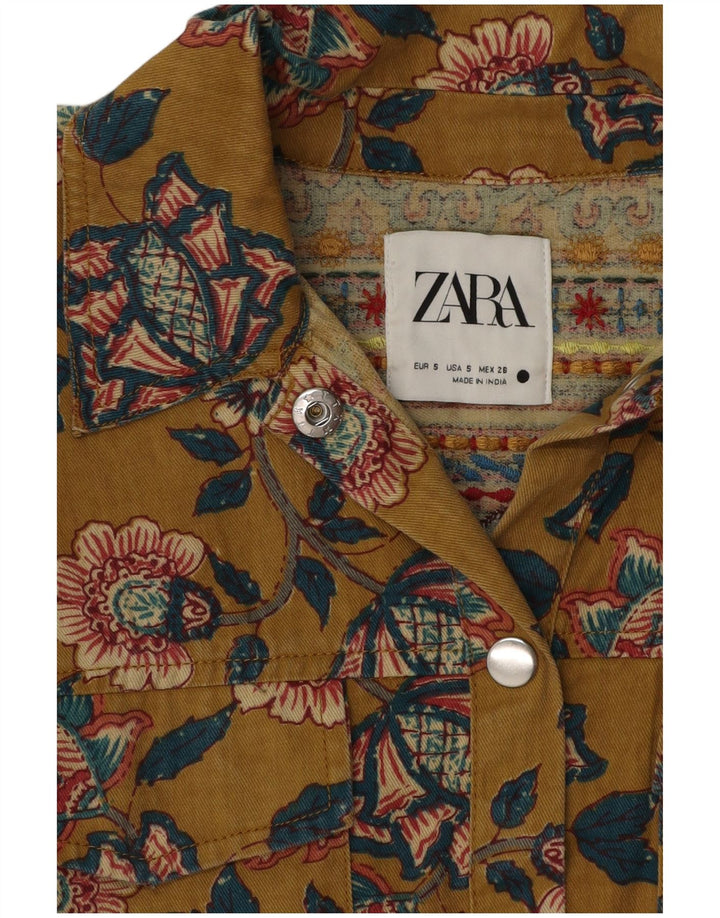 Zara Dame Oversized Shirt UK 10 Small Khaki Floral