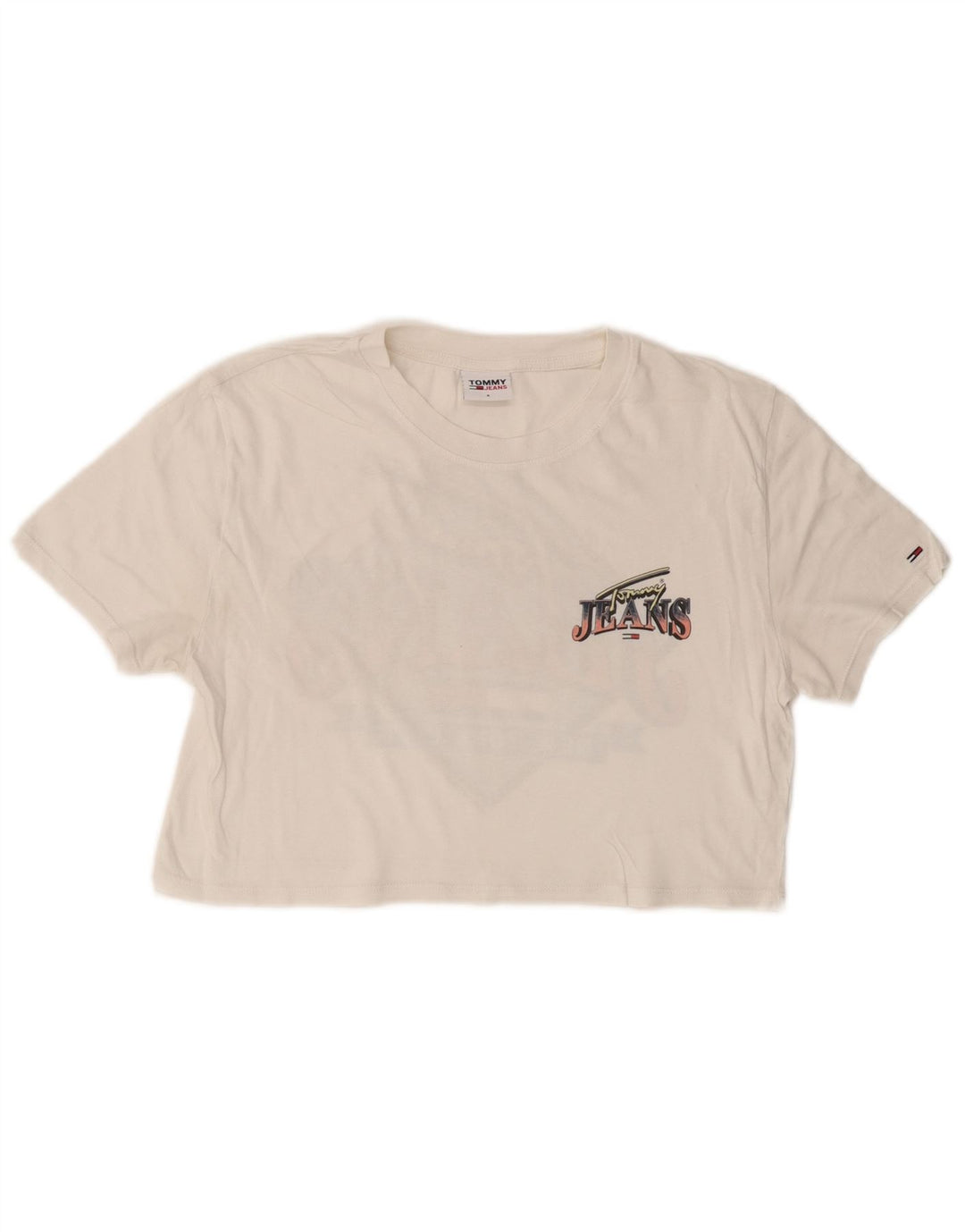 TOMMY HILFIGER Dame Crop Grafisk T-Shirt Top UK 10 Small White