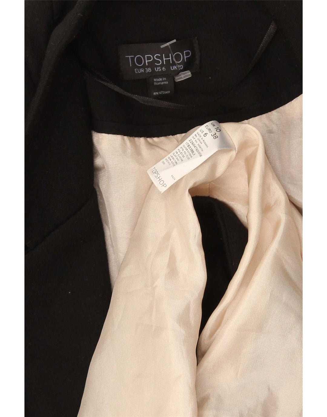 Topshop Womens Open Blazer Jacket UK 10 Small Black Polyester