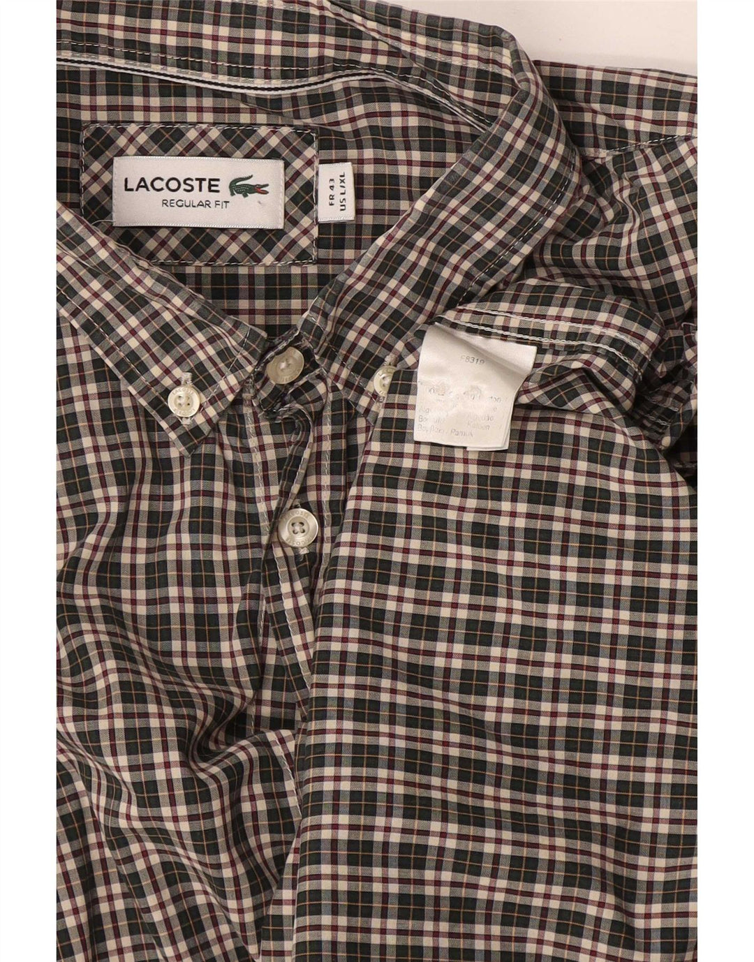 Lacoste Herre Regular Fit skjorte str. 43 Large grøn ternet bomuld