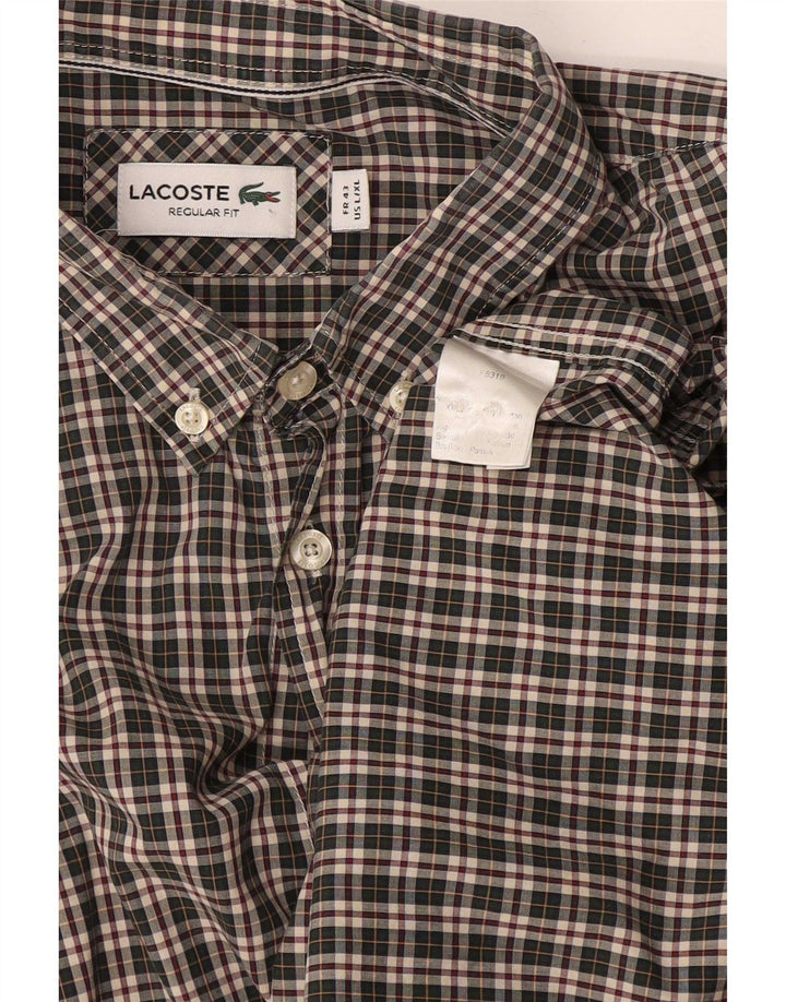 Lacoste Herre Regular Fit skjorte str. 43 Large grøn ternet bomuld