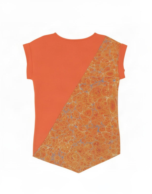 Desigual Dame Abstrakt mønster Asymmetrisk Tunika Top UK 14 Medium Orange