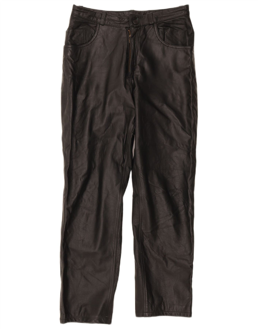 MOUTON BLANC Womens Straight Leather Trousers Large W30 L28 Black