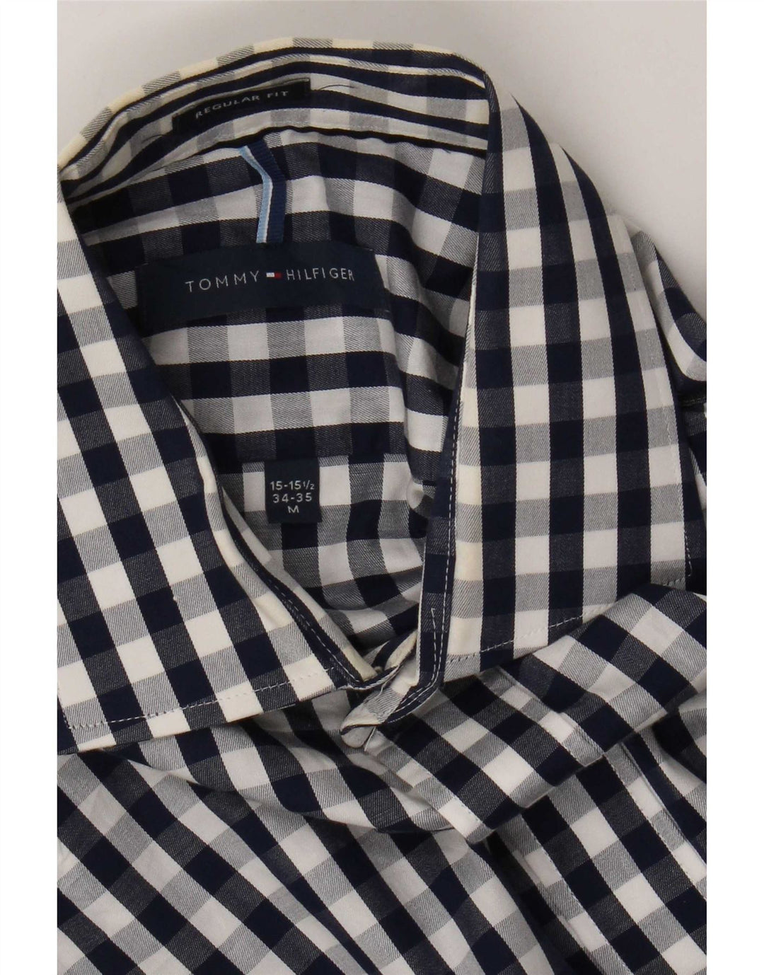 Tommy Hilfiger Herre Regular Fit Skjorte Størrelse 15 1/2 Medium Marineblå Gingham