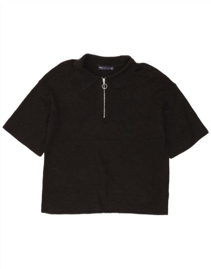 Marks & Spencer Dame Polo Shirt UK 14 Medium Black Viscose