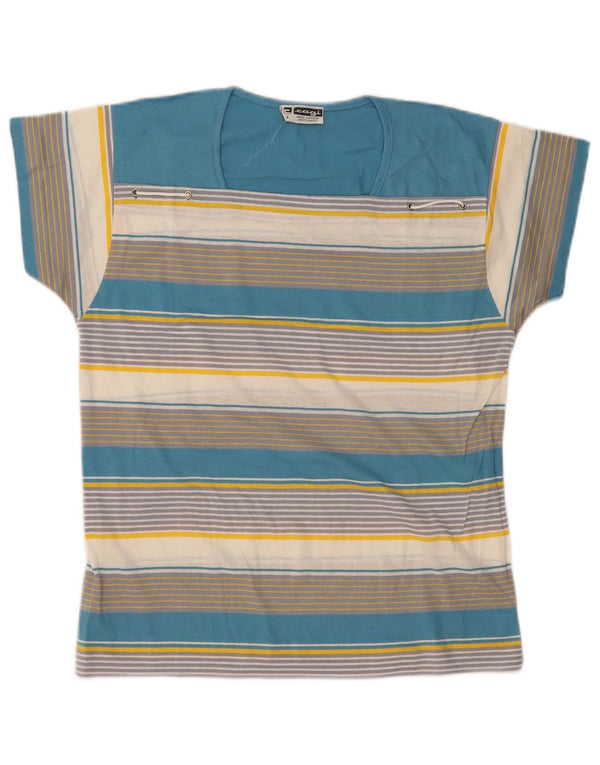 Cagi Dame Oversized T-Shirt Top UK 14 Medium Flerfarvet Stribet Bomuld