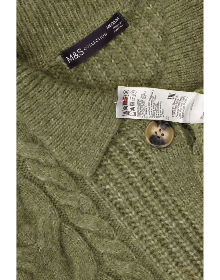 Marks & Spencer Womens Crop Cardigan Sweater UK 14 Medium Green Acryl