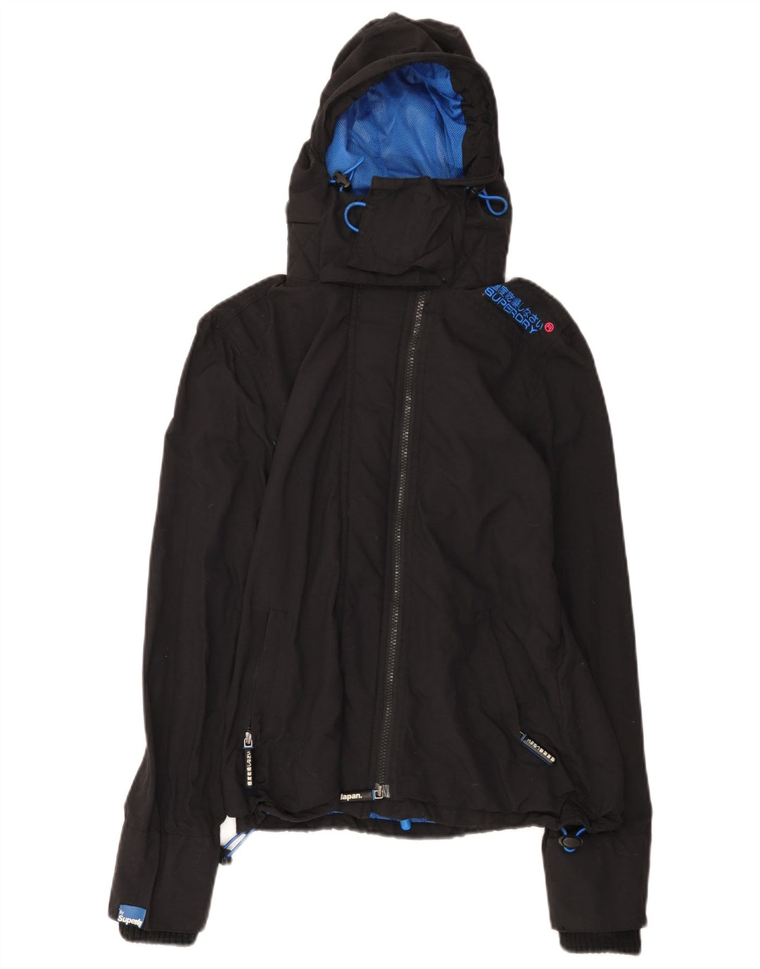 Superdry Windcheater Regnjakke med hætte til kvinder UK 14 Medium Sort Nylon