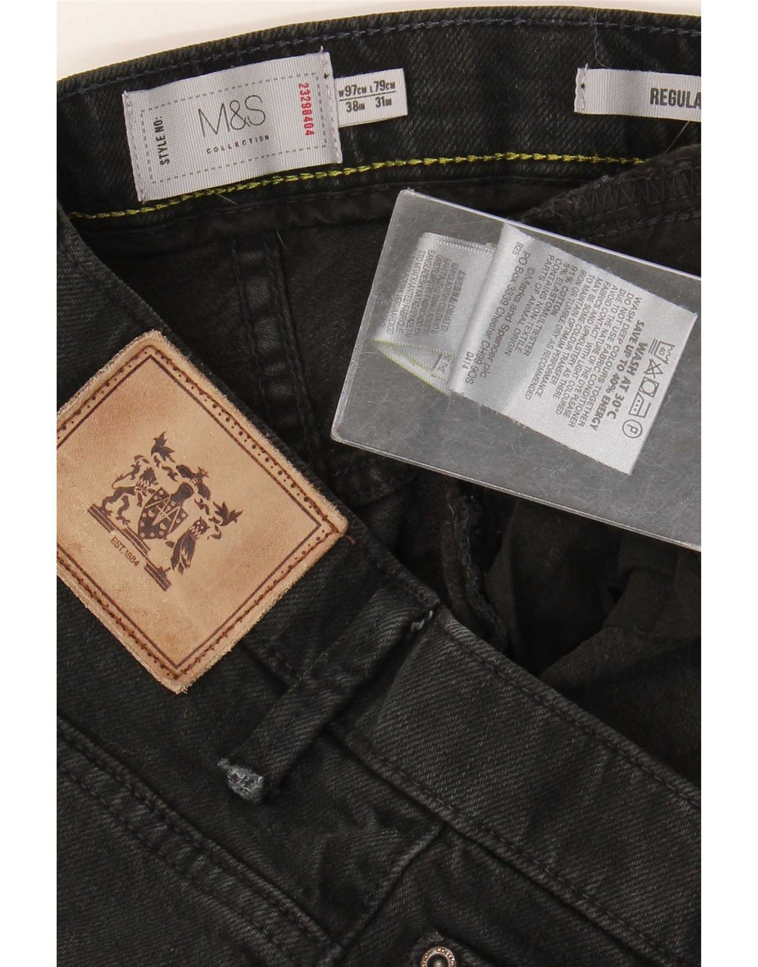 Marks & Spencer Herre Regular Fit Straight Jeans W38 L31 Sort Bomuld