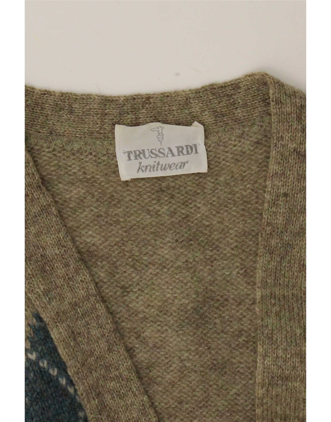 Trussardi Herre Cardigan Sweater Large Khaki Argyle/Diamond