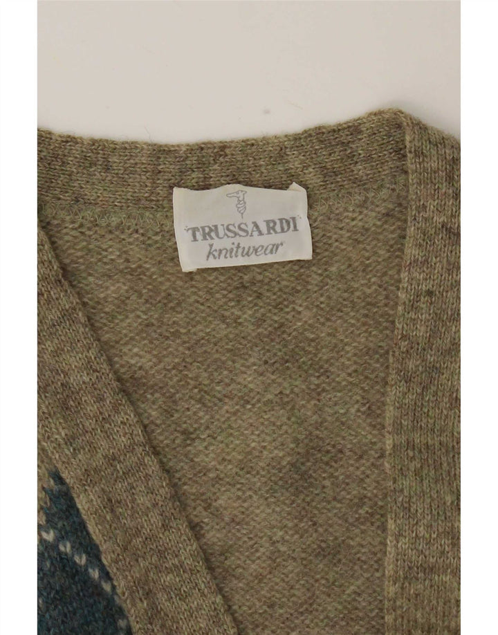 Trussardi Herre Cardigan Sweater Large Khaki Argyle/Diamond