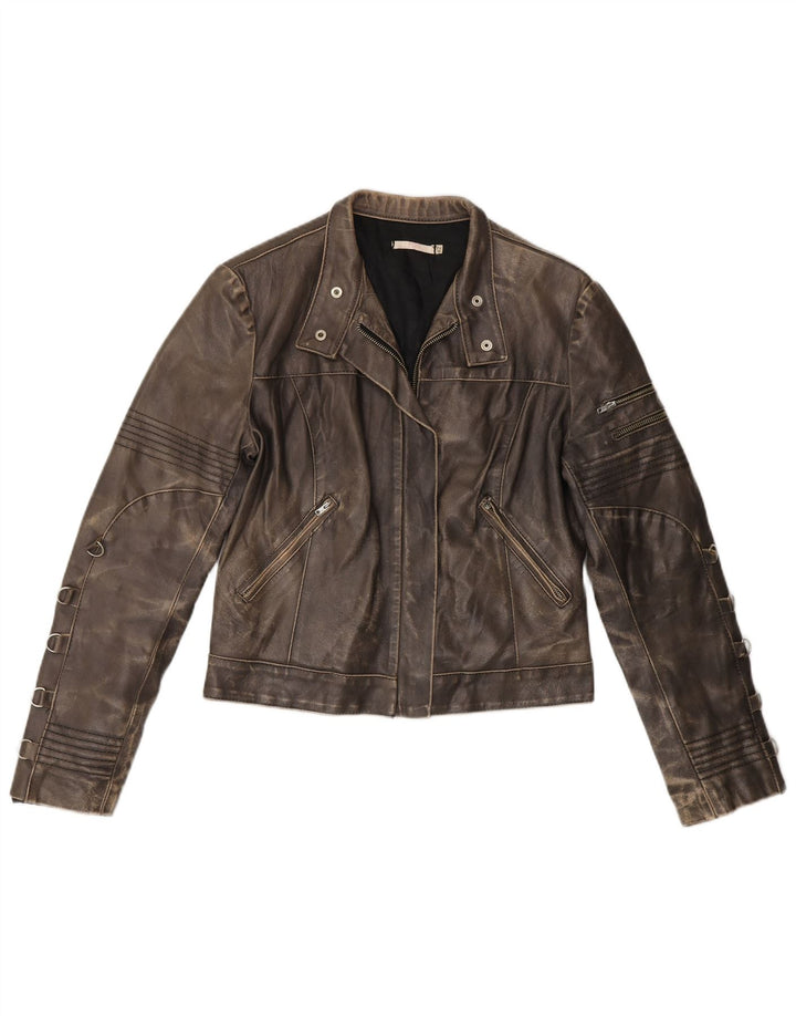 Vintage dame læder racerjakke IT 42 medium brun