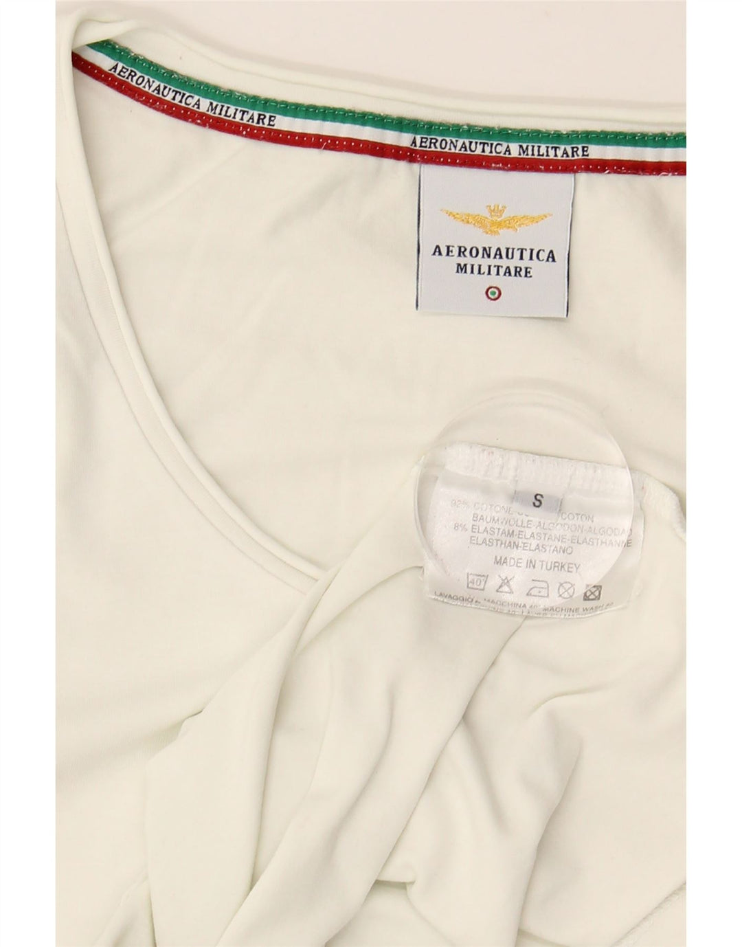 AERONAUTICA MILITARE Grafisk T-shirt top til kvinder UK 10 Lille hvid bomuld