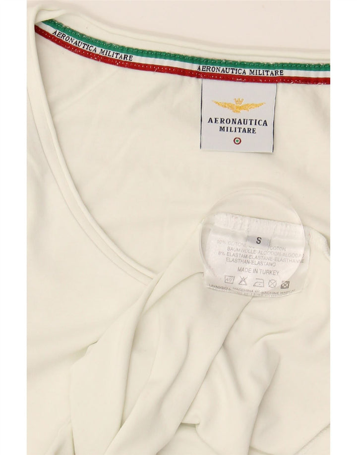 AERONAUTICA MILITARE Grafisk T-shirt top til kvinder UK 10 Lille hvid bomuld