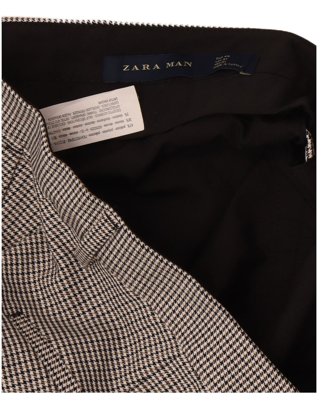 Zara Herre Slim Chino Bukser EU 40 Medium W31 L25 Grå Houndstooth