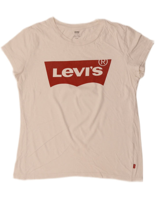 LEVI'S Grafisk T-shirt top til kvinder UK 14 Medium hvid bomuld
