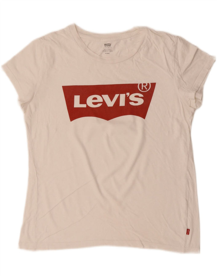LEVI'S Grafisk T-shirt top til kvinder UK 14 Medium hvid bomuld
