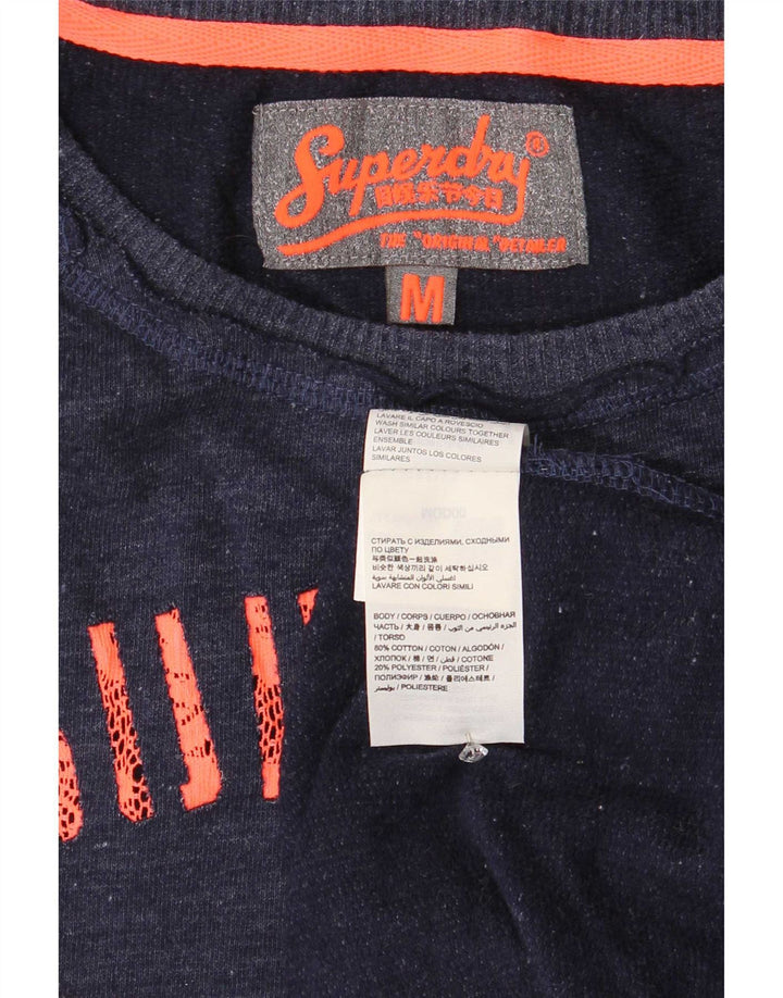 Superdry Dame Sweatshirt Jumper UK 14 Medium Navy Blue Animal Print