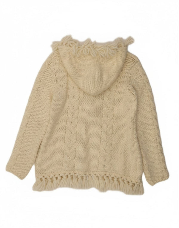 Vintage sweater med hætte til kvinder UK 10 Small Off White Uld