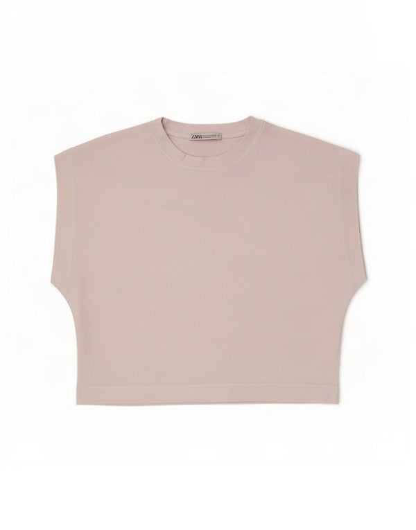 Zara Womens Crop T-Shirt Top UK 10 Small White Bomuld