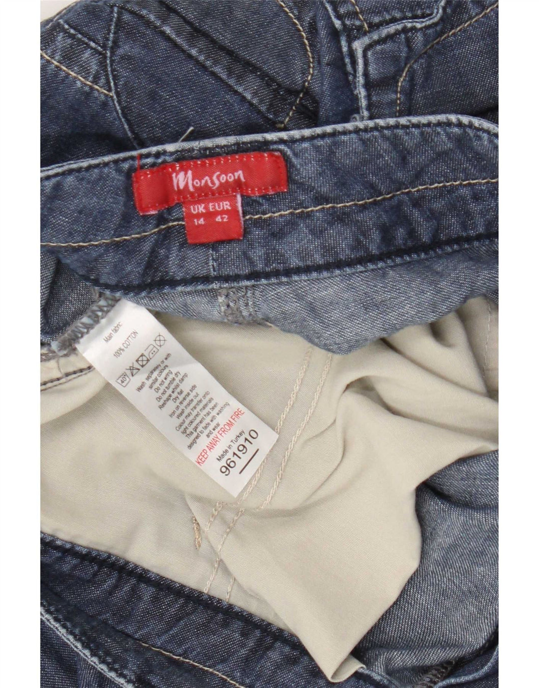 Monsoon Dame Denim Cargo Shorts UK 14 Medium W34 L20 Blå Bomuld
