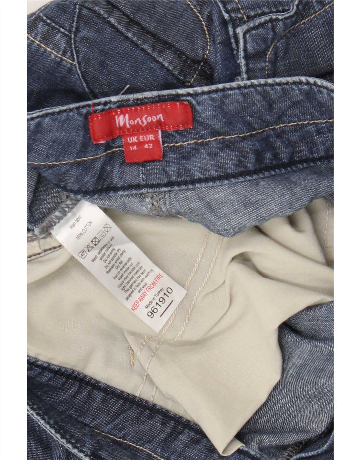 Monsoon Dame Denim Cargo Shorts UK 14 Medium W34 L20 Blå Bomuld