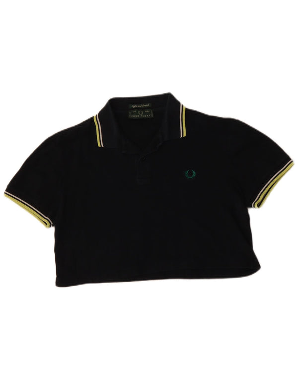 Fred Perry Womens Crop Polo Shirt UK 14 Medium Black Bomuld