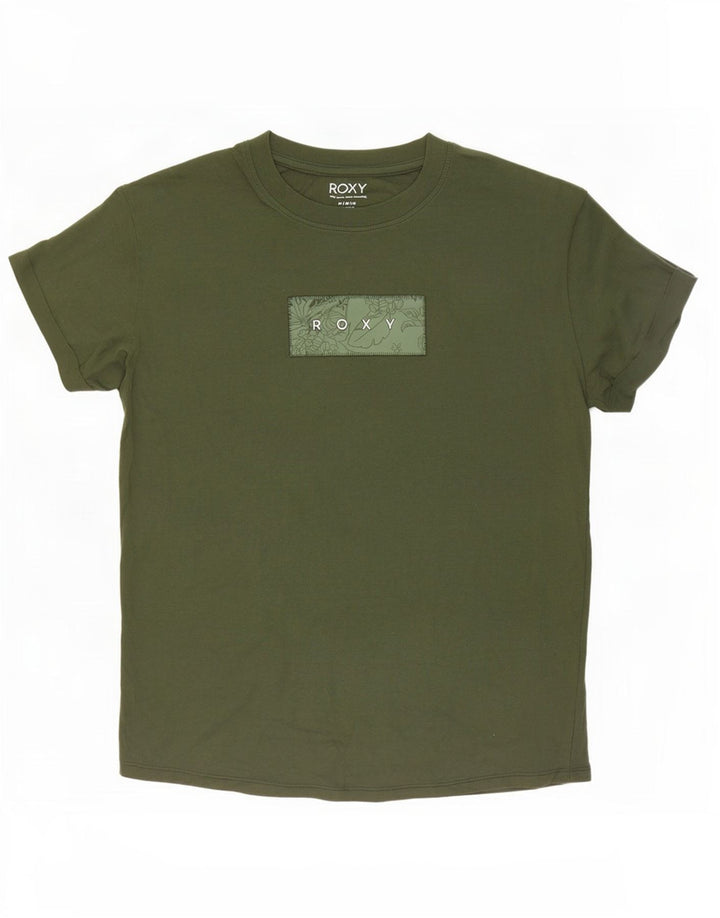 Roxy Grafisk T-shirt top til kvinder UK 14 Medium Khaki Bomuld