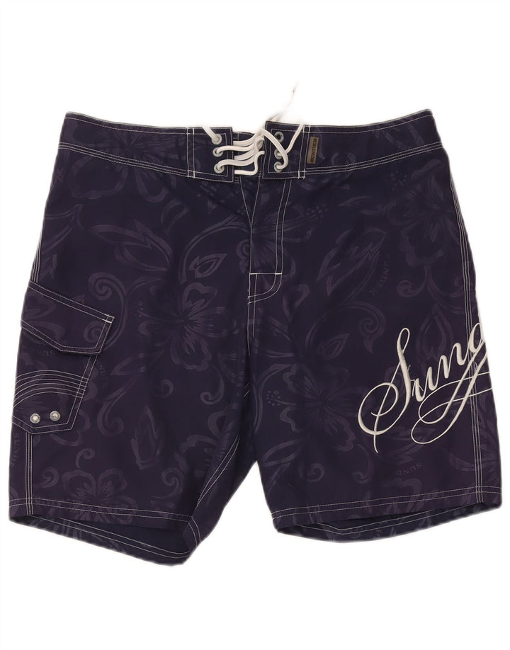 Sundek Herre grafiske svømmeshorts Medium Navy Blue Floral Polyester