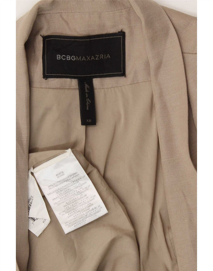 BCBGMAXAZRIA Dame Asymetric Open Blazer Jacket UK 6 XS Beige Rayon