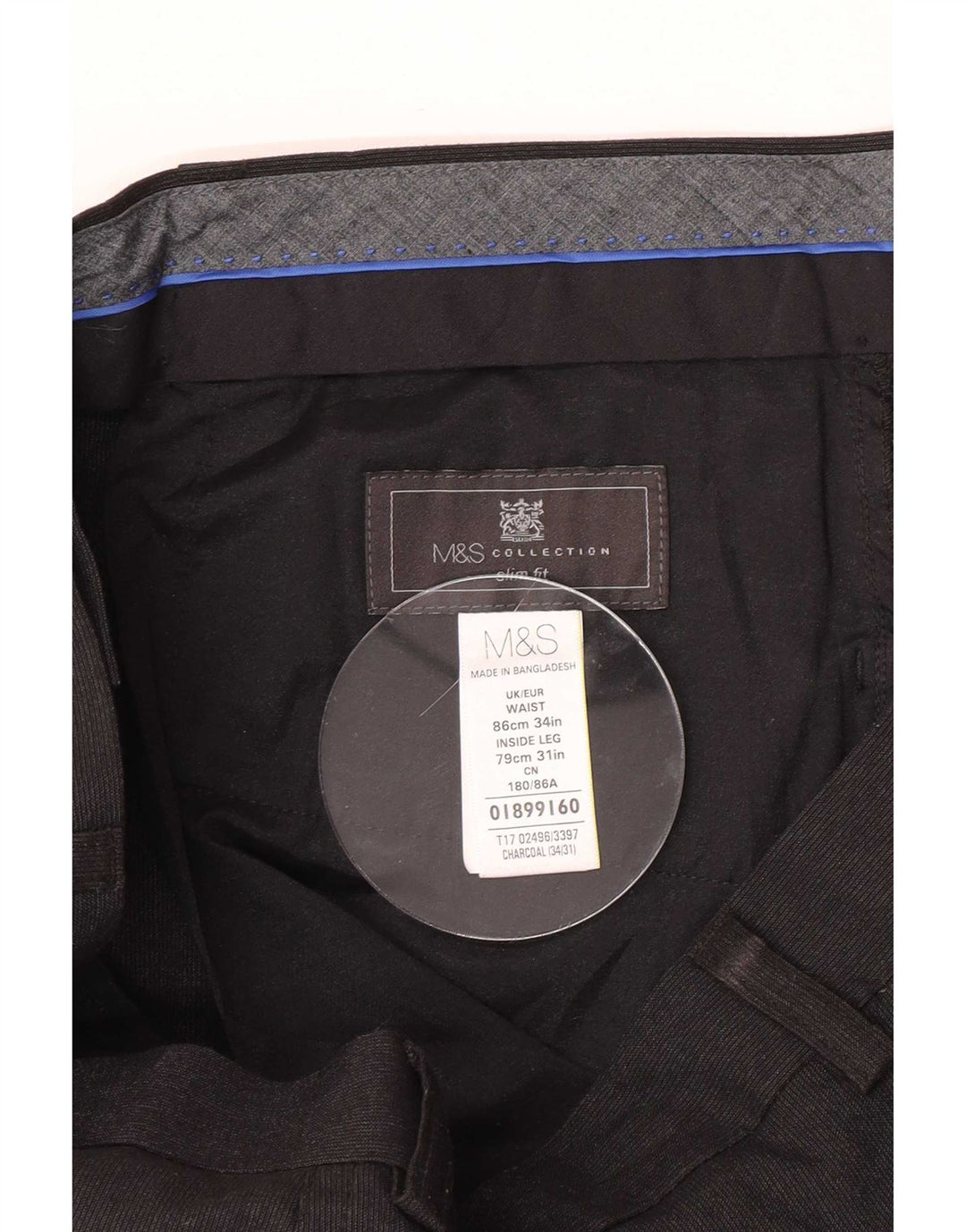 Marks & Spencer Herre Slim Fit Suit Bukser W34 L31 Sort Polyester