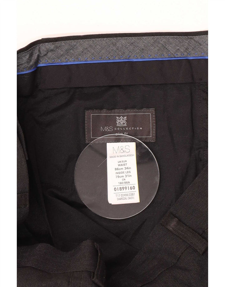Marks & Spencer Herre Slim Fit Suit Bukser W34 L31 Sort Polyester