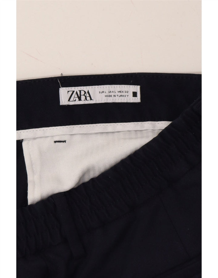 ZARA Womens Straight Chino Trousers Large W32 L27 Navy Blue Polyester Vintage Zara and Second-Hand Zara from Messina Hembry 