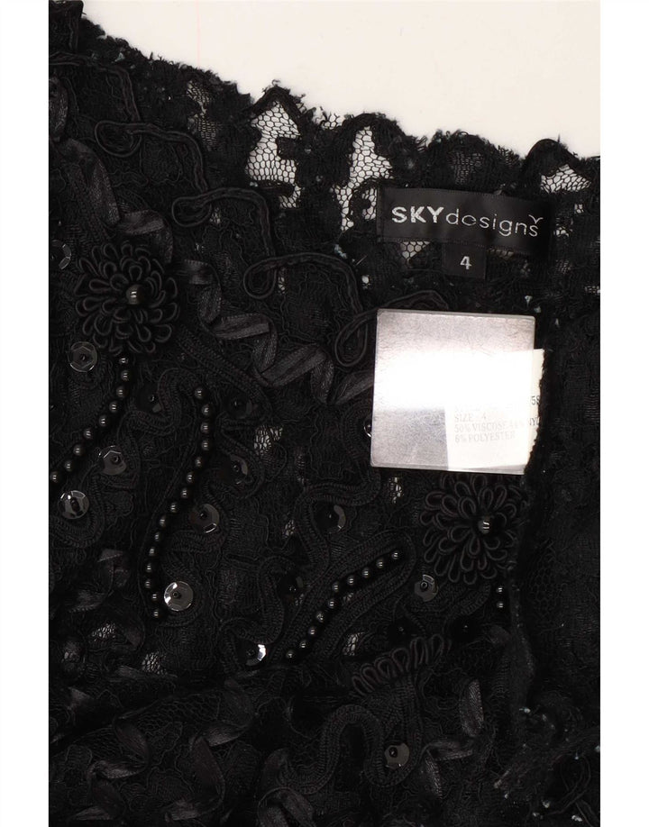 Sky Design Dame Se Through Top 3/4 ærme US 4 Small Black Floral