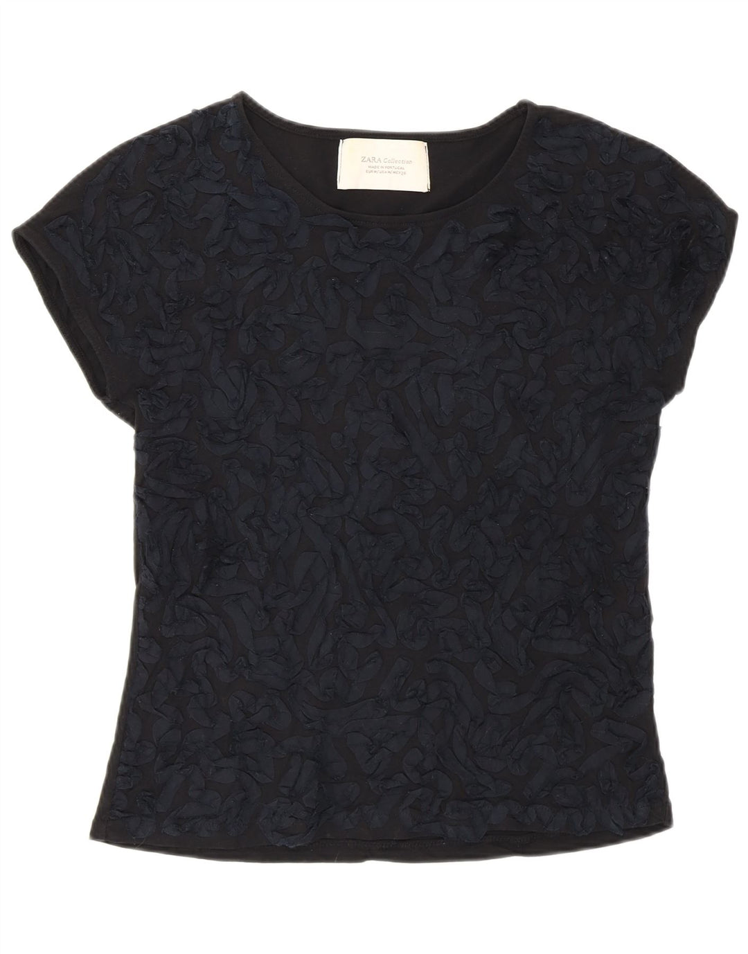 Zara kvinders abstrakt mønster T-shirt top UK 12 medium sort bomuld