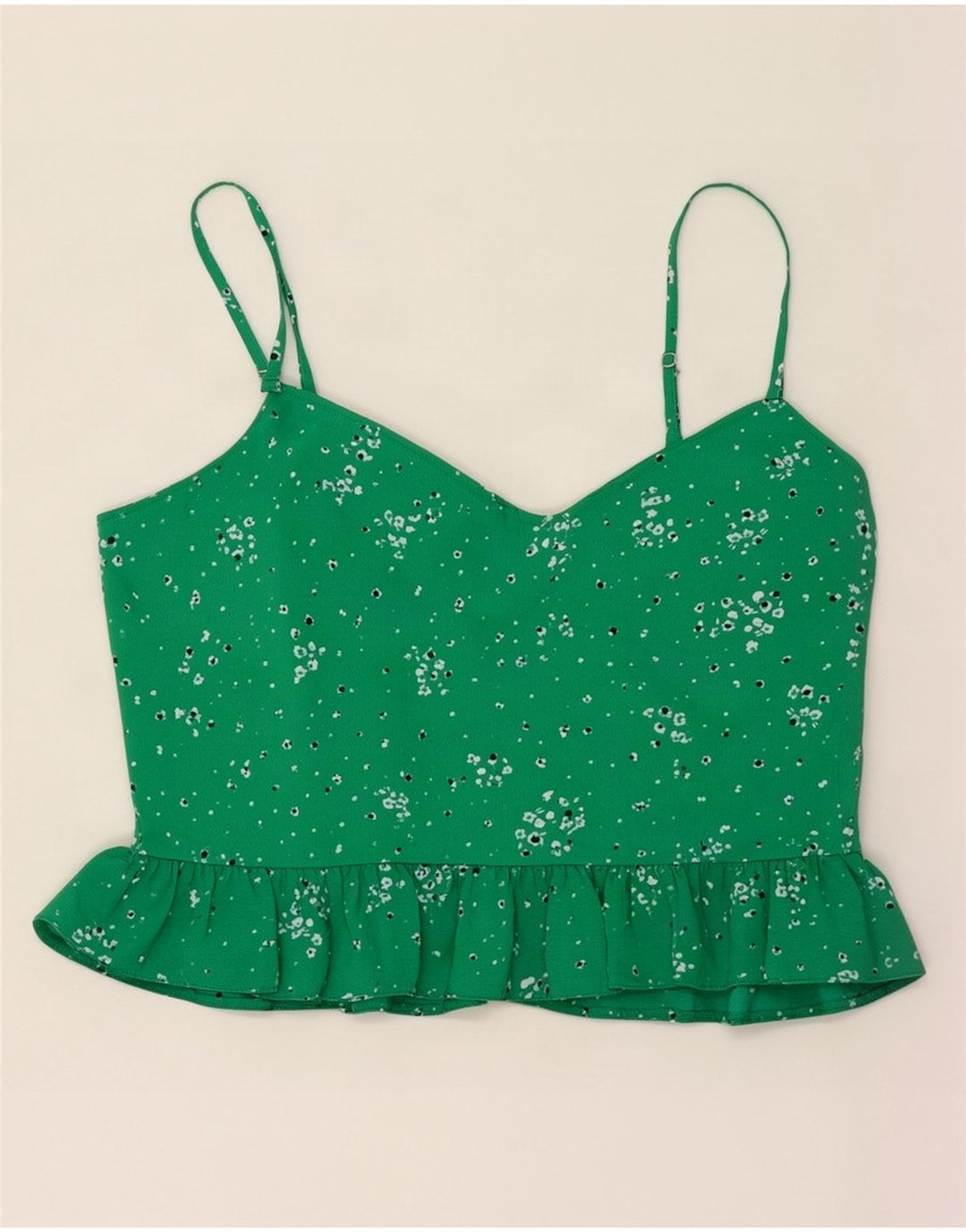 Topshop Dame Cami Top UK 12 Medium Green Floral Polyester