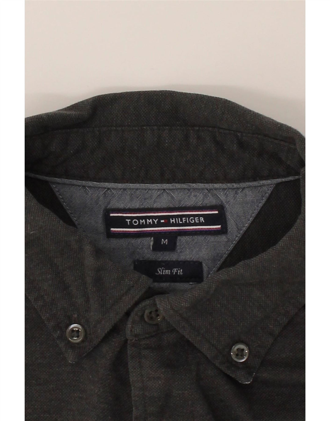 TOMMY HILFIGER Mens Slim Fit Flannel Shirt Medium Grey Cotton Vintage Tommy Hilfiger and Second-Hand Tommy Hilfiger from Messina Hembry 