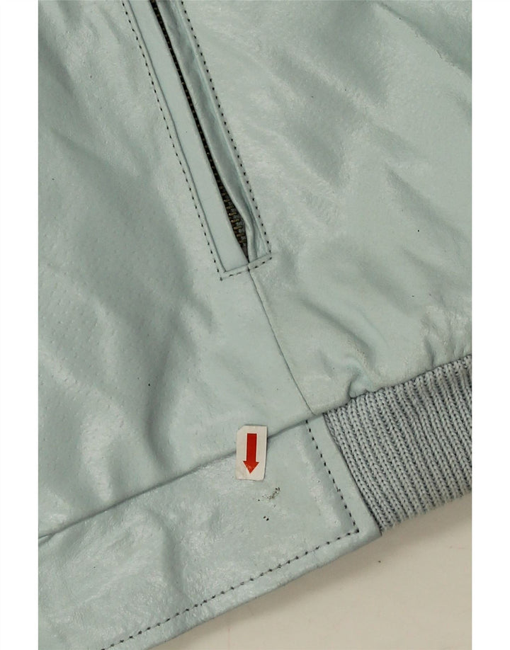 Vintage Dame Crop Faux Læder Bomber Jacket IT 44 Medium Blue