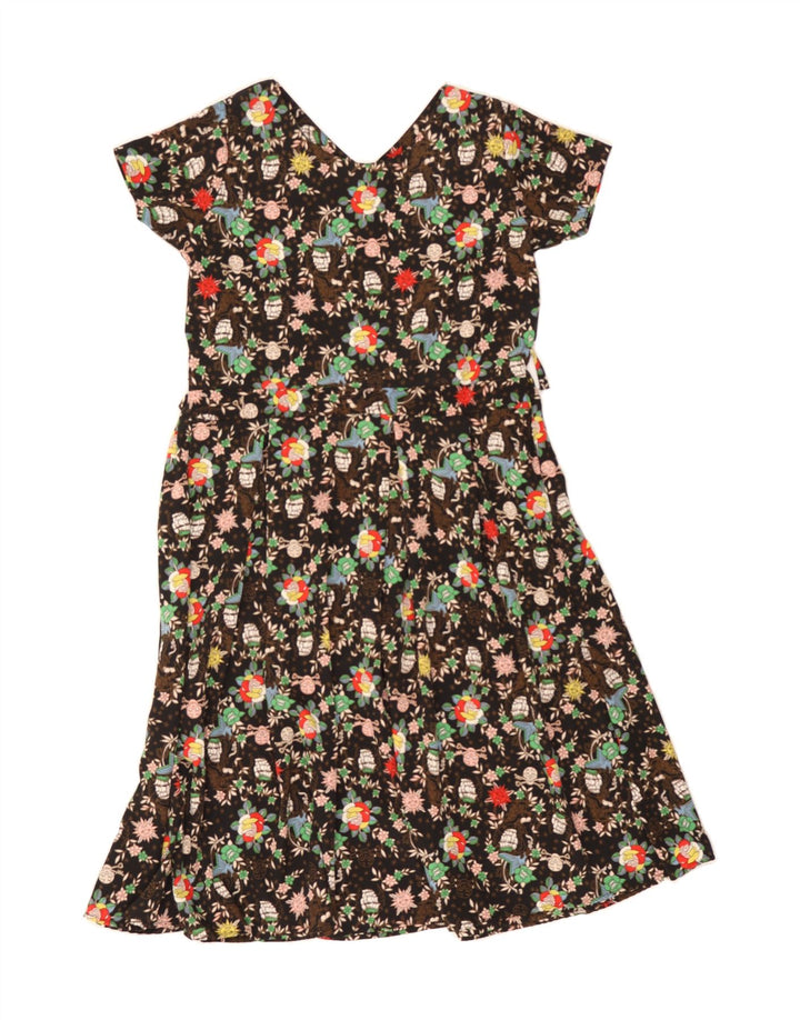 VINTAGE Womens A-Line Dress UK 12 Medium Black Floral Vintage Vintage and Second-Hand Vintage from Messina Hembry 