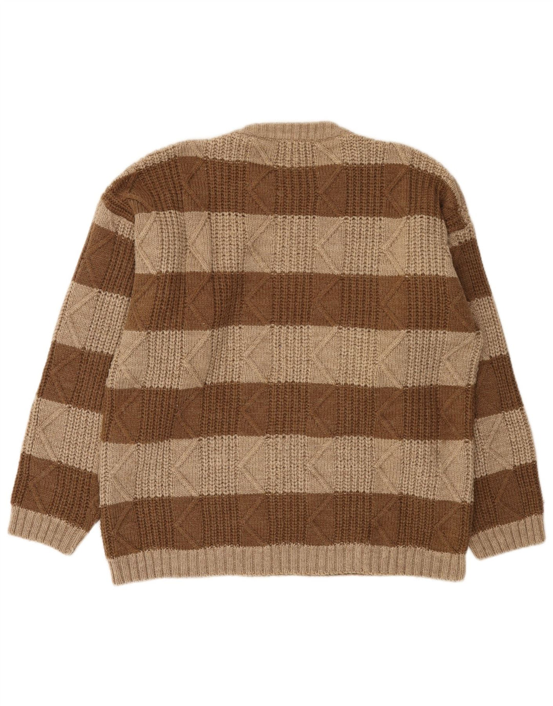 Vintage herre rund hals sweater stor brun stribet