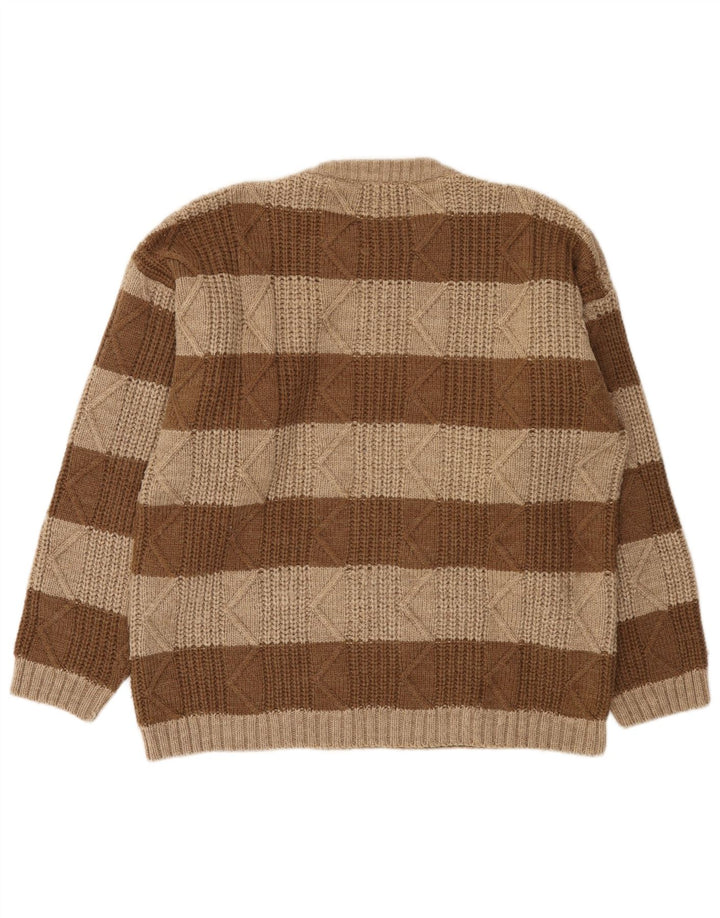 Vintage herre rund hals sweater stor brun stribet