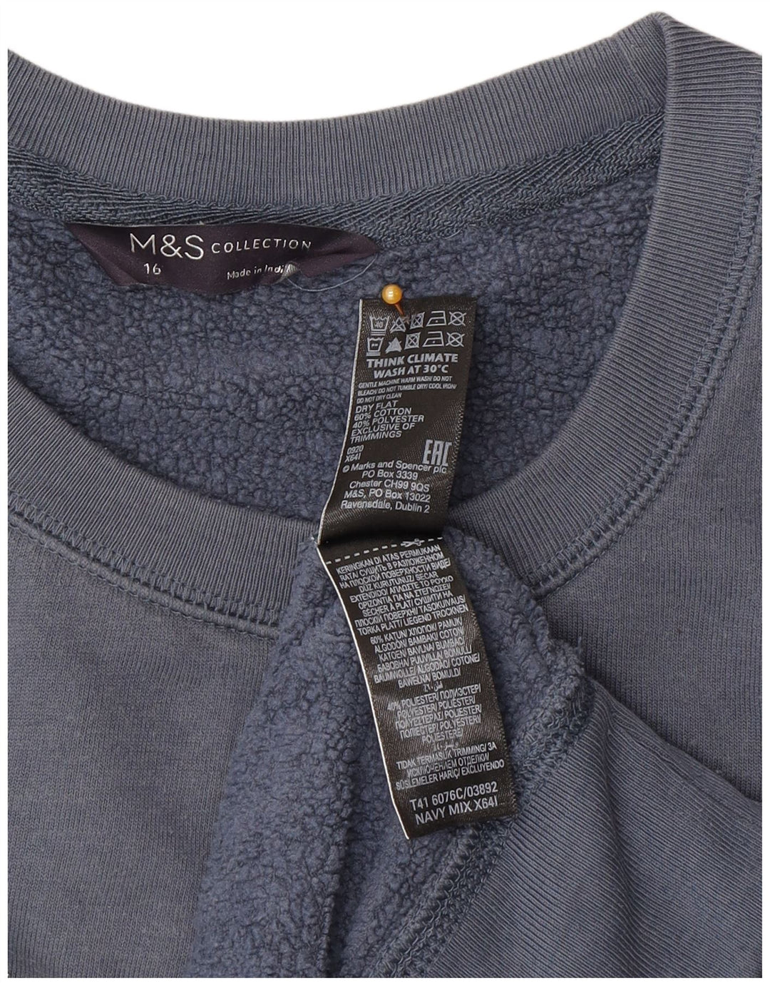 Marks & Spencer Dame Grafisk Sweatshirt Jumper UK 16 Large Navy Blue