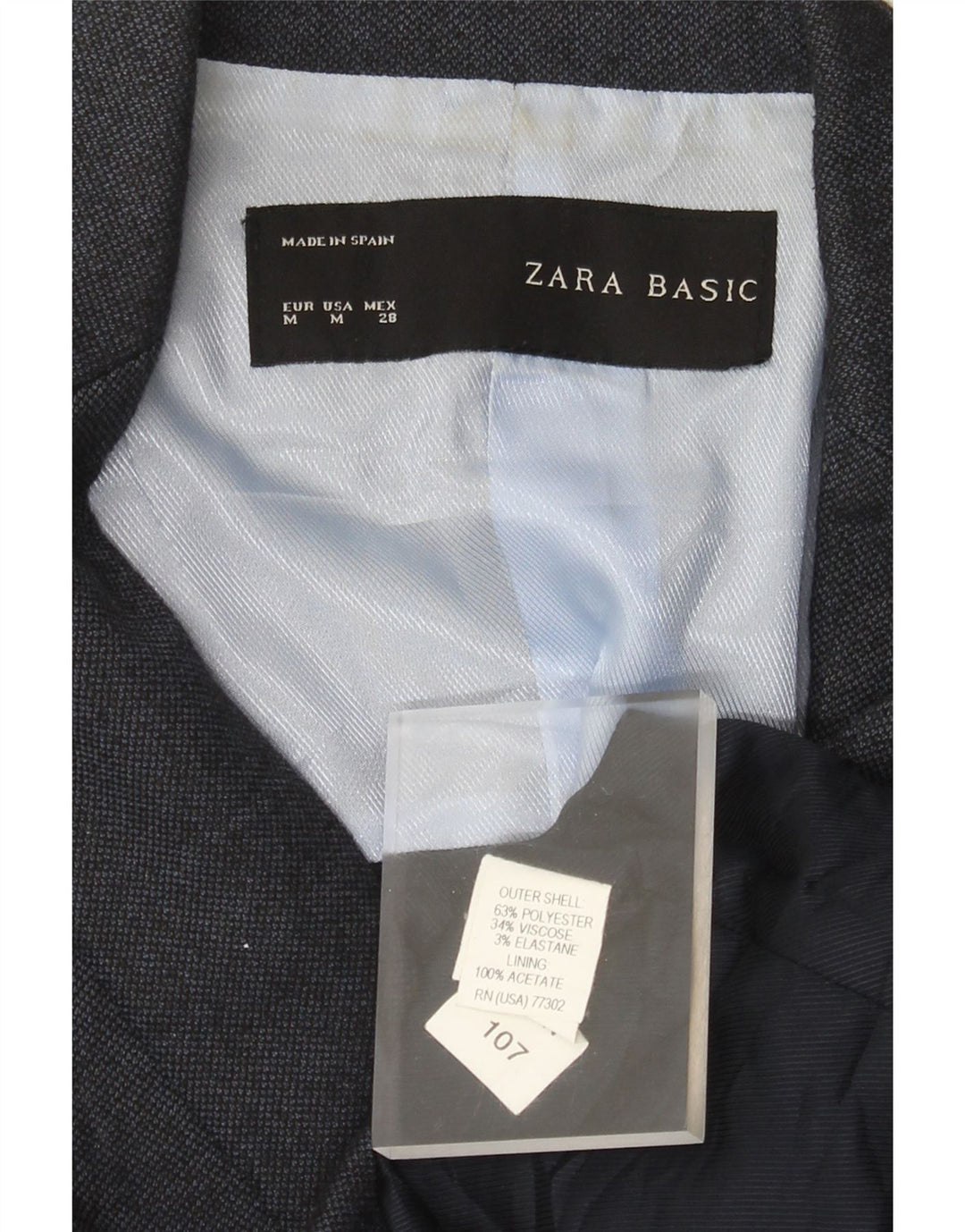 Zara Dame 1 Knap Blazer Jacket UK 12 Medium Navy Blue Polyester