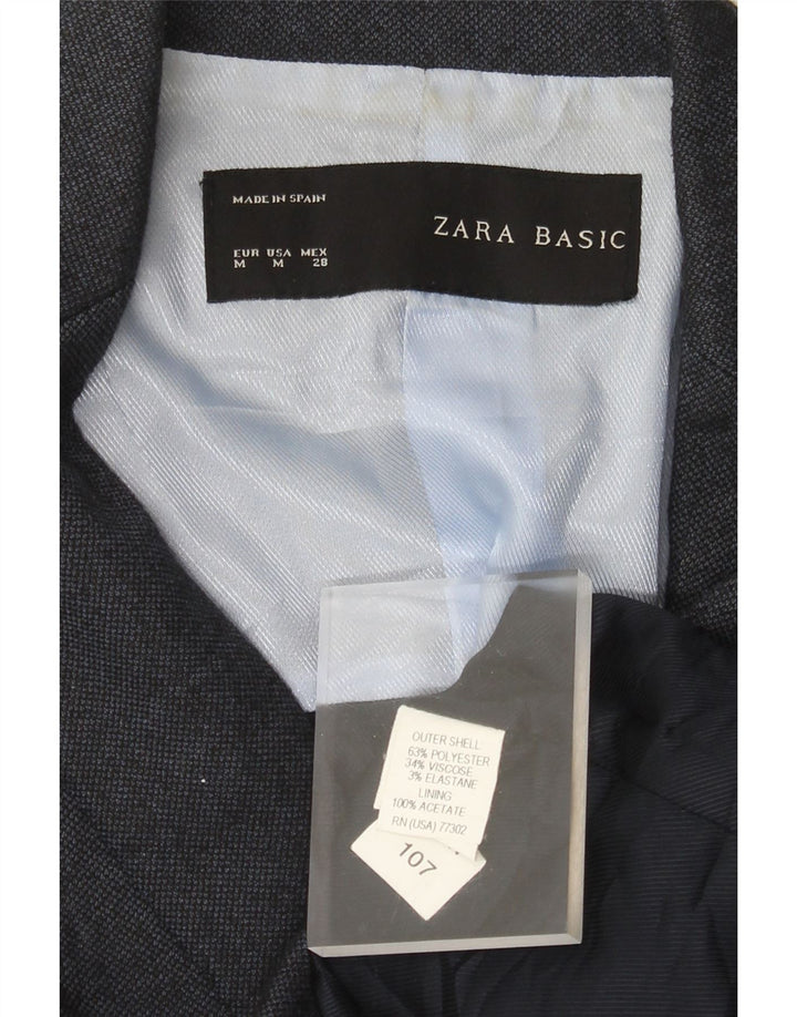 Zara Dame 1 Knap Blazer Jacket UK 12 Medium Navy Blue Polyester