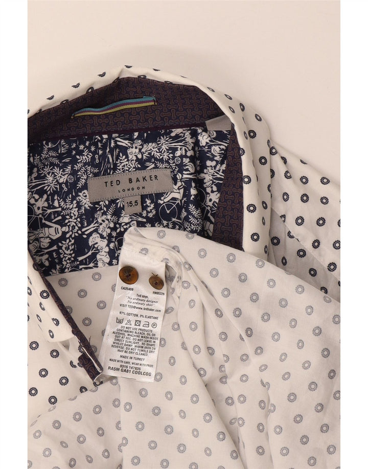 Ted Baker Herreskjorte Størrelse 15 1/2 Medium Hvid Geometrisk Bomuld
