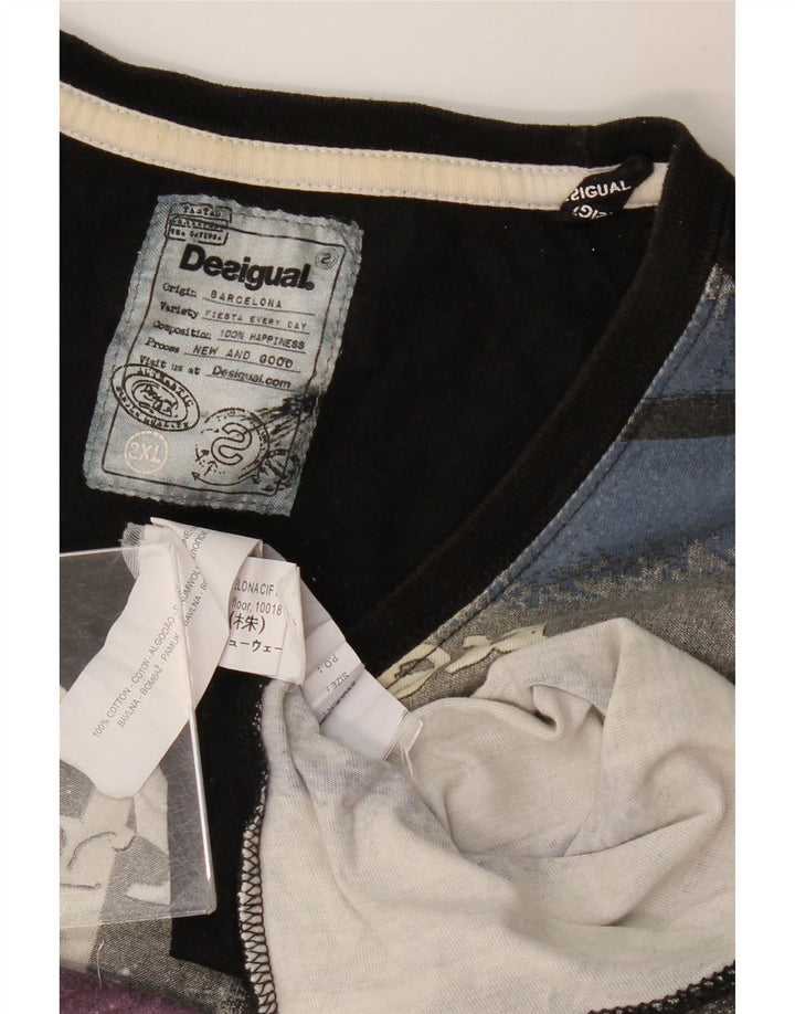 DESIGUAL Herre grafisk T-shirt Top 2XL Grå Colourblock Bomuld