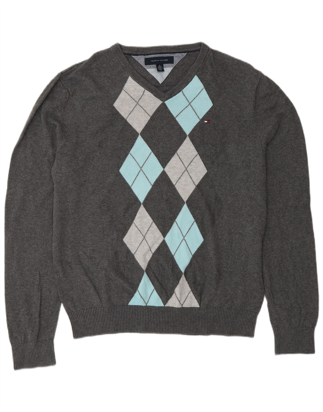 Tommy Hilfiger Herre V-hals sweater Medium Grey Argyle/Diamond Bomuld