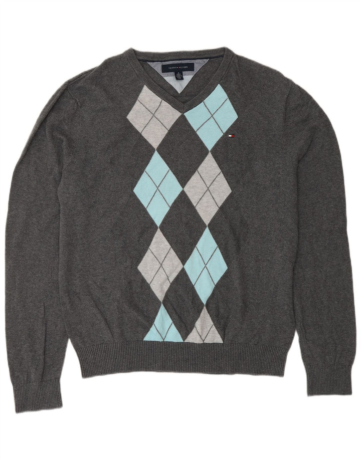 Tommy Hilfiger Herre V-hals sweater Medium Grey Argyle/Diamond Bomuld