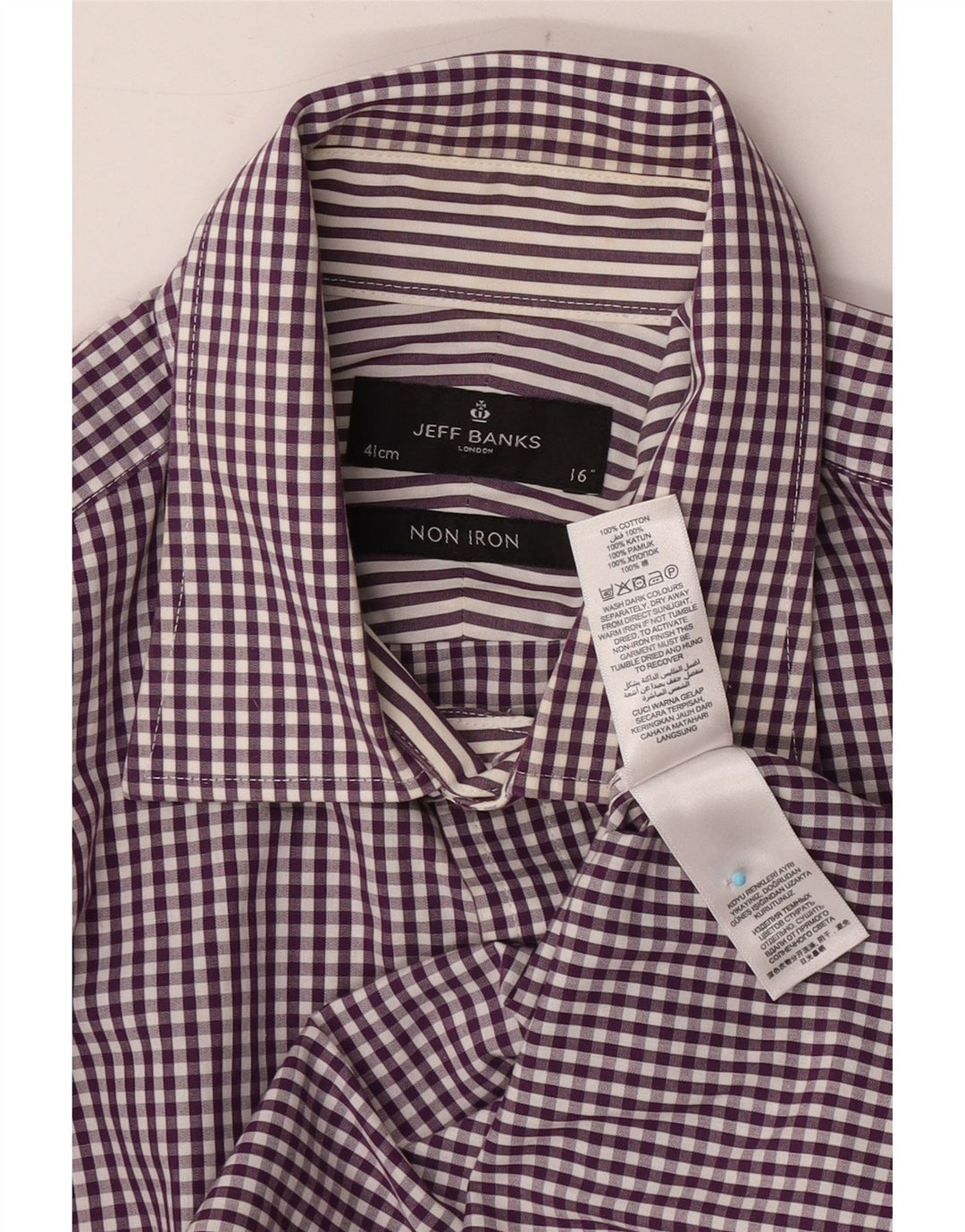 Jeff Banks Herreskjorte str. 41 16 Large Purple Gingham Cotton