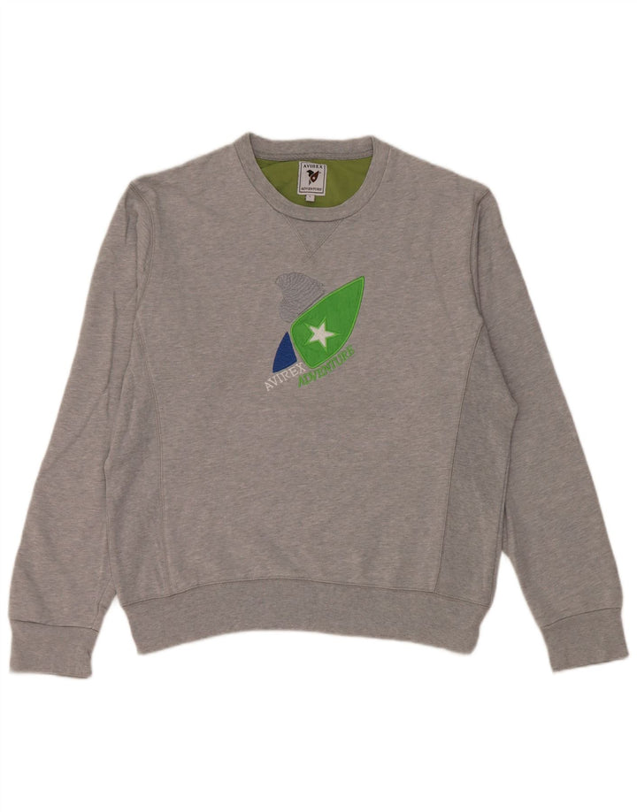 Avirex Herre Grafisk Regular Fit Sweatshirt Jumper Stor Grå Bomuld